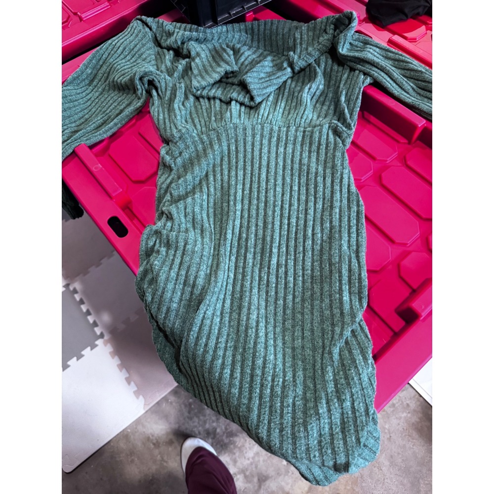 Shein Womens Green Ribbed Knit Off Shoulder Bodycon Mini Dress Size S Small